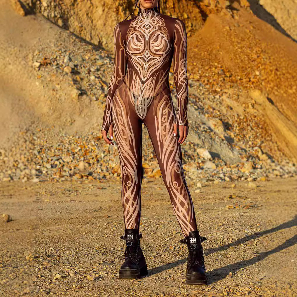 3D Digital Printed One-Piece Women's Party Performance Wear Bodysuit