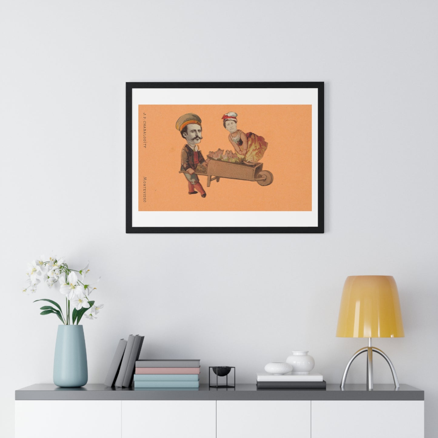 Uruguayan Photo Collage, Man Pushing Woman in Wheelbarrow (circa 1875) by Juan Pedro Chabalgoity, Framed Art Print