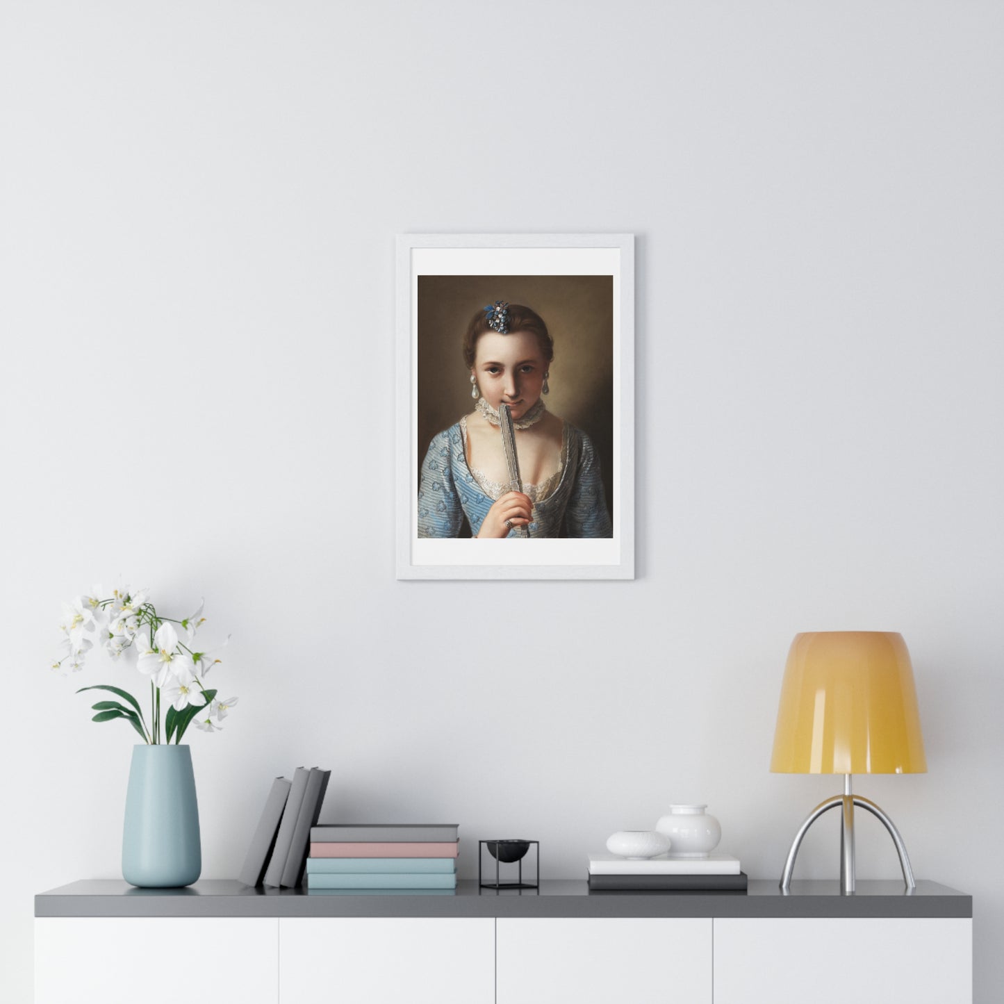 Young Woman with a Fan (1751-1756) by Pietro Antonio Rotari, from the Original, Framed Art Print