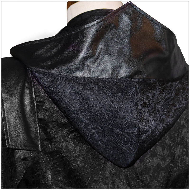 Black Unisex Leather Punk Gothic, Military-Style Cape Coat