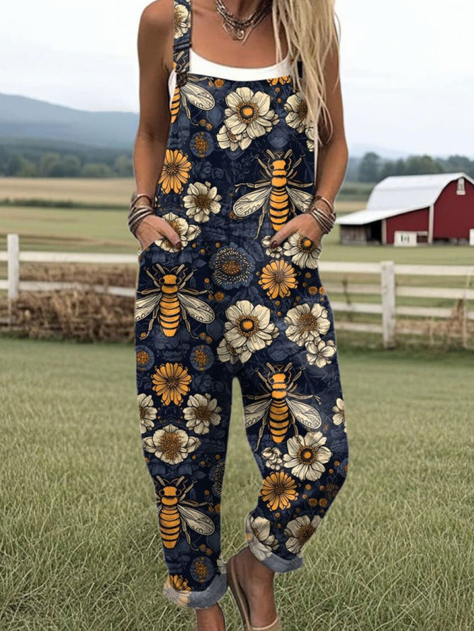 'Flower Power' Women's Casual Suspender Trousers
