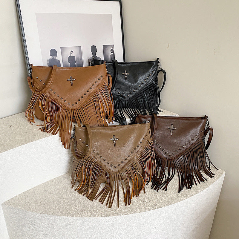 Women's Fashion Western-Style Tassel Leather Crossbody Bag