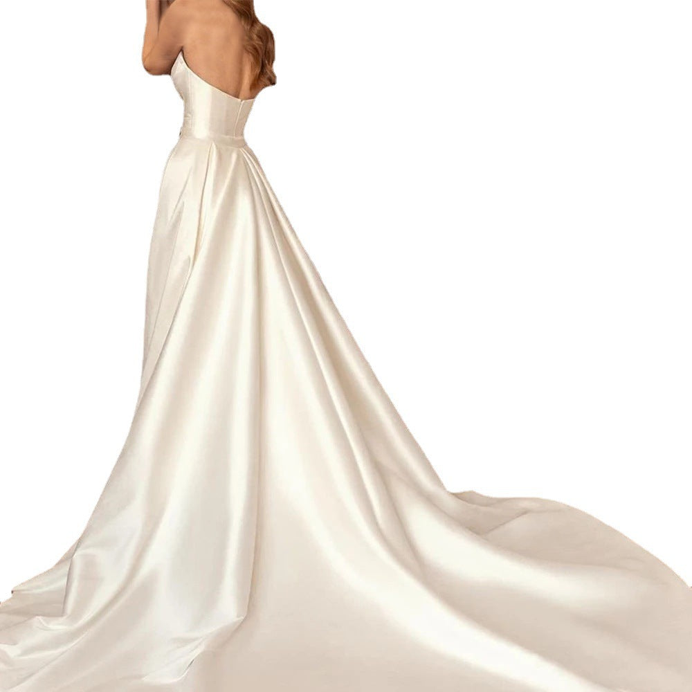 Satin Sheath Luxury Backless Dress with Two-Way Detachable Train