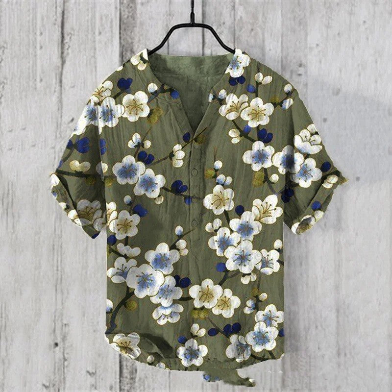 Summer Men's Short-Sleeve Abstract Nature Print Shirt, Multi Designs