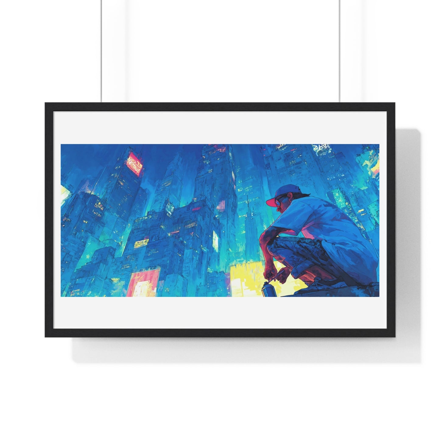 Cosmic Cityscape at Sunset 'Designed by AI', Framed Art Print