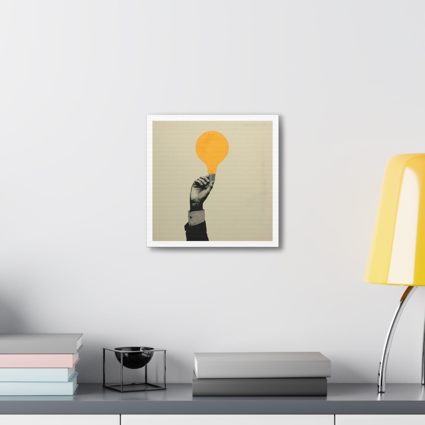 Innovation Hand Holding Light Bulb 'Designed by AI' Art Print on Canvas