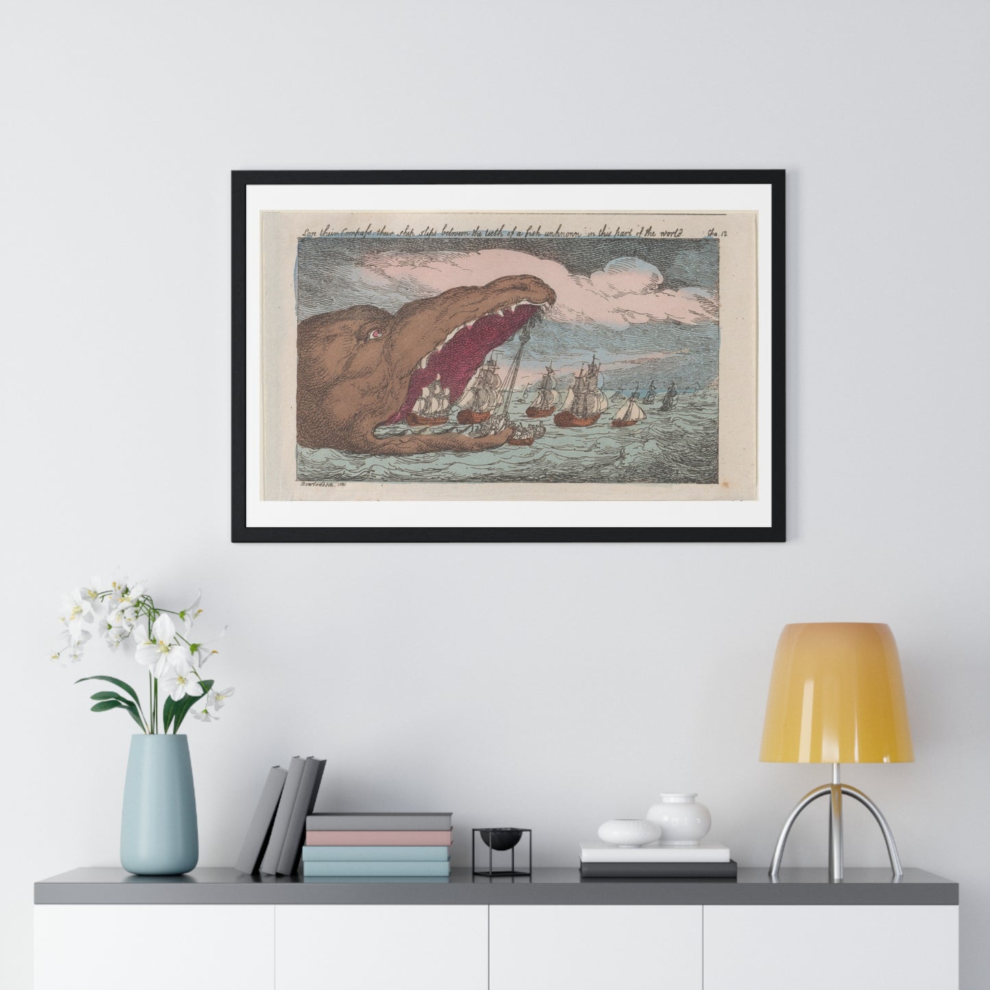 Lose their Compass, their Ship Slips Between the Teeth of a Fish Unknown in this Part of the World (1809) from the Original, Framed Print