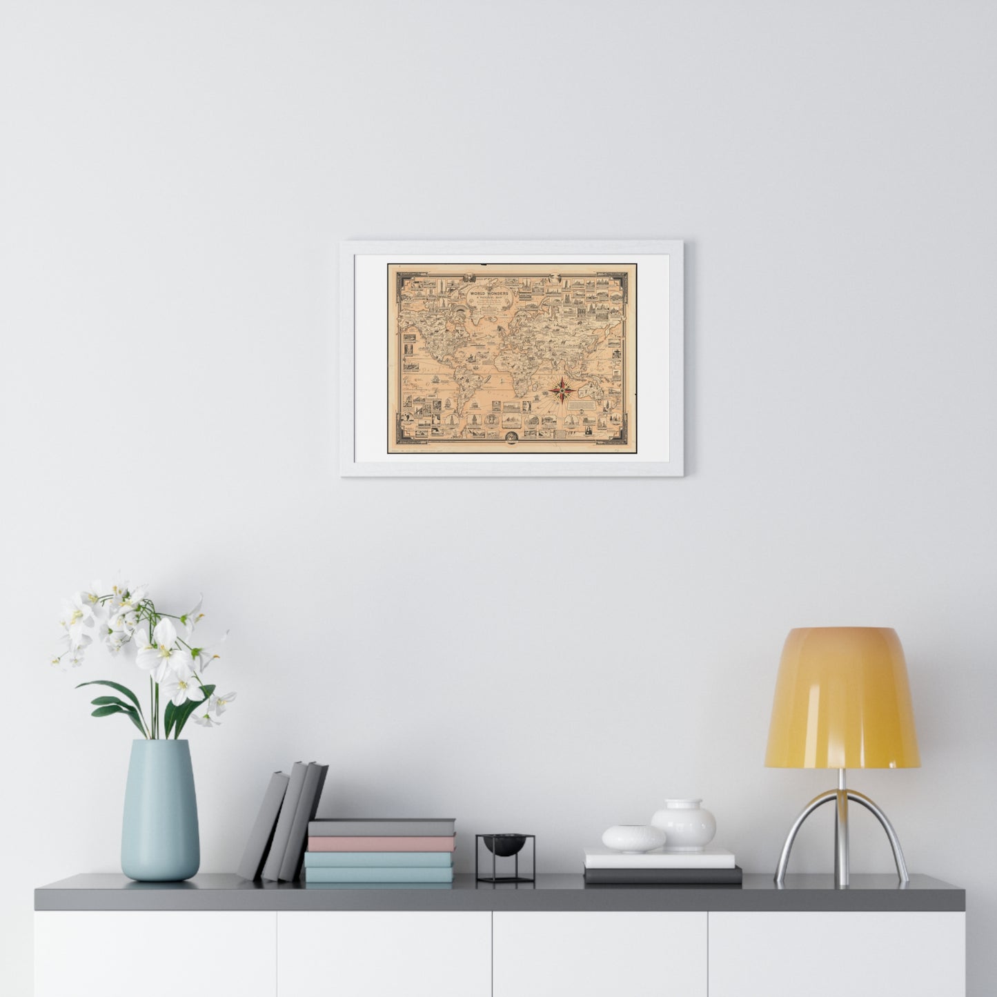World Wonders, Pictorial Map of the World (1939) by Ernest Dudley Chase, from the Original, Framed Art Print