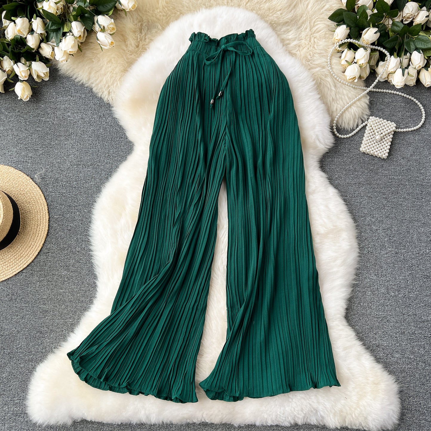 Vireous Women's Slim-Fit Draped Effect Wide Leg Pleated Pants