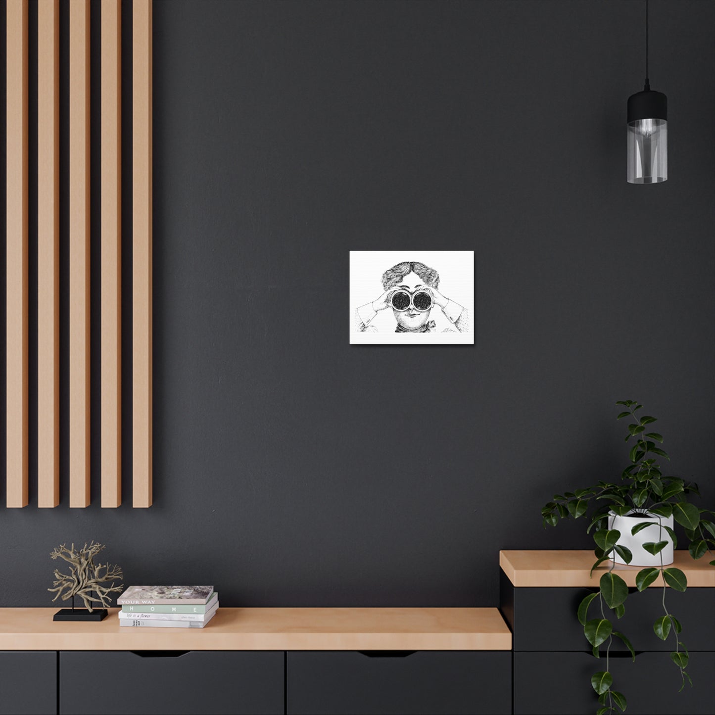 Adventurer Using Binoculars, Cartoon Art Print on Canvas