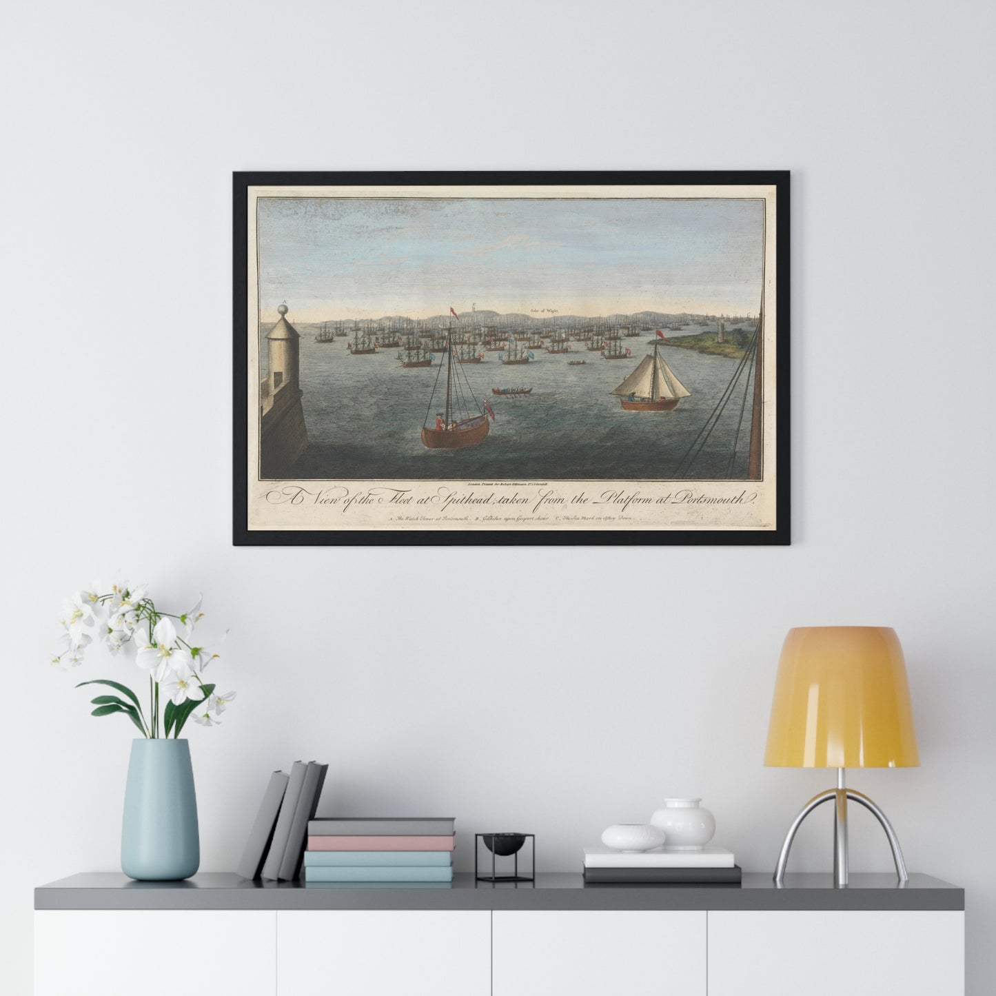 A View of the Fleet at Spithead, Taken from Stone Common near Exbury Distant Upwards of Three Leagues, from the Original, Framed Art Print