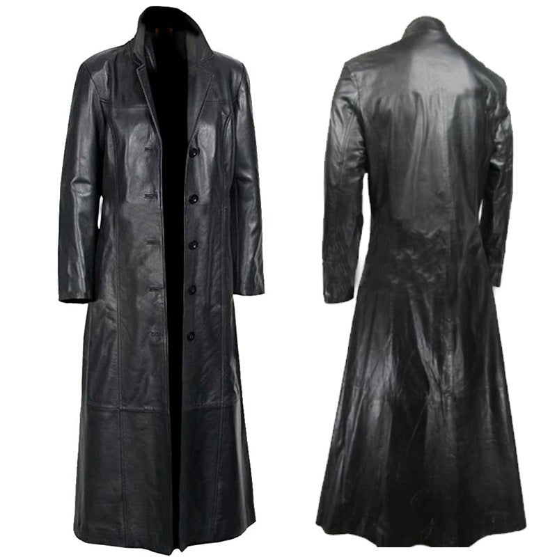 Vireous Plus-Size Leather Men's Long Coat
