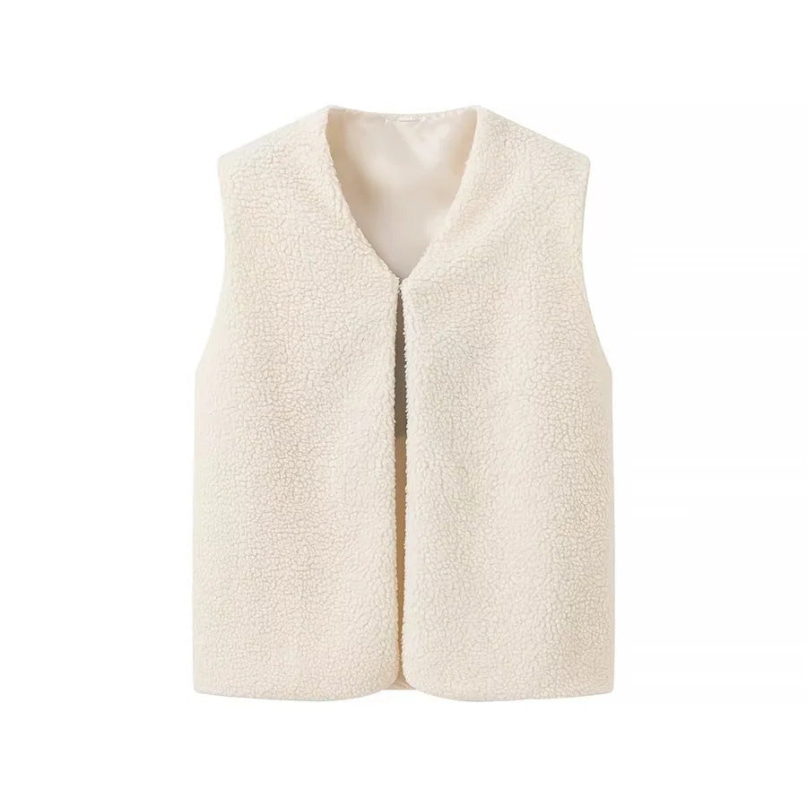 Women's Loose Lamb Wool Round-Neck Vest Top Gilet, Star Design