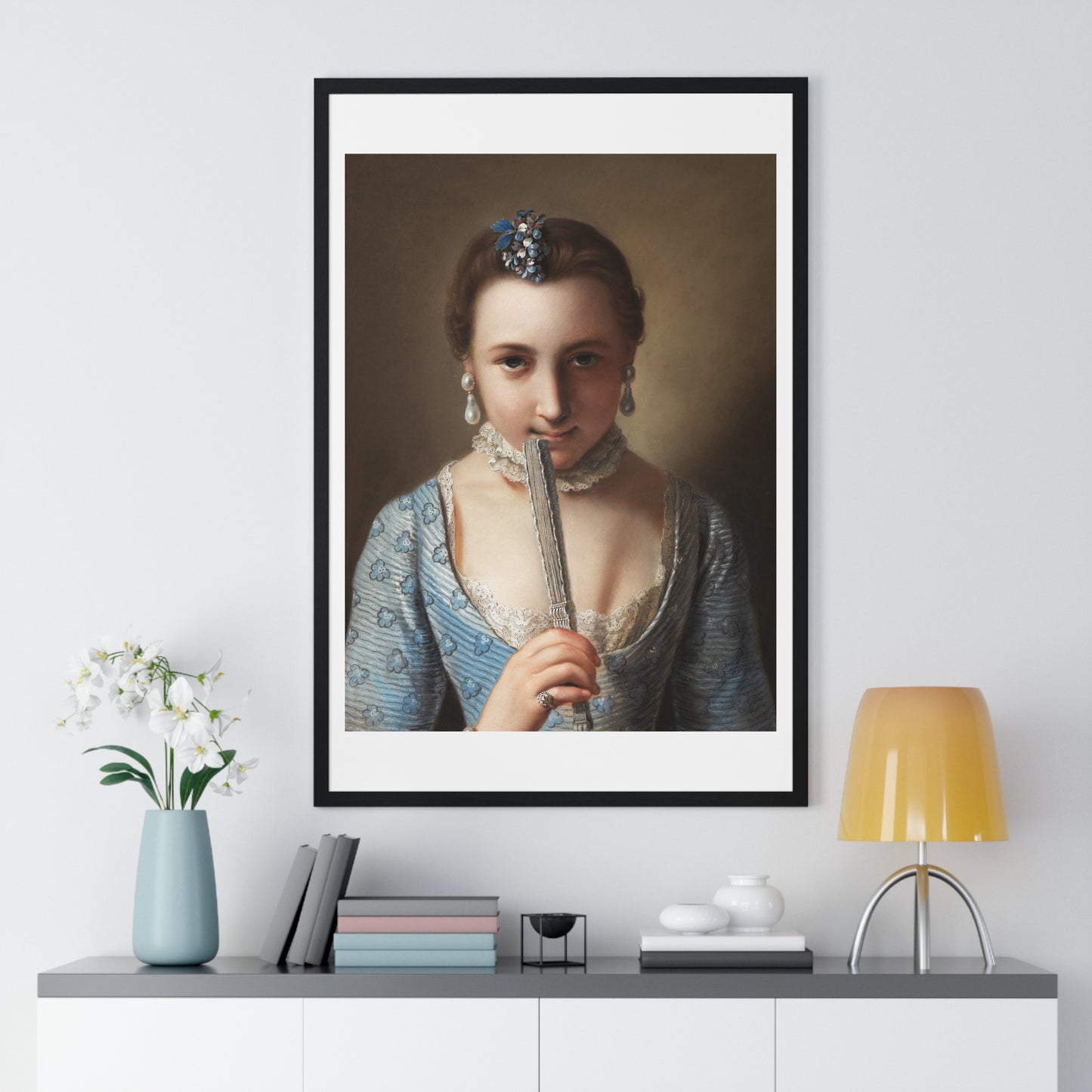 Young Woman with a Fan (1751-1756) by Pietro Antonio Rotari, from the Original, Framed Art Print