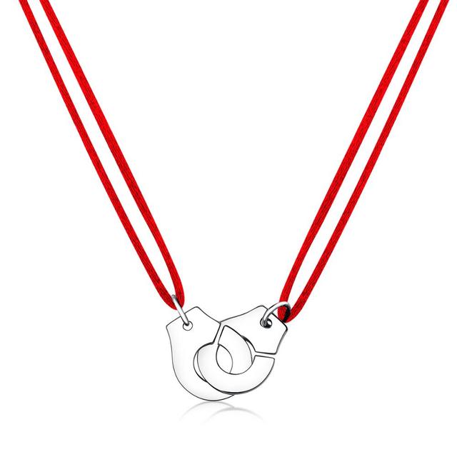 Handcuff Pendant Necklace, 925 Sterling Silver with Adjustable Cord