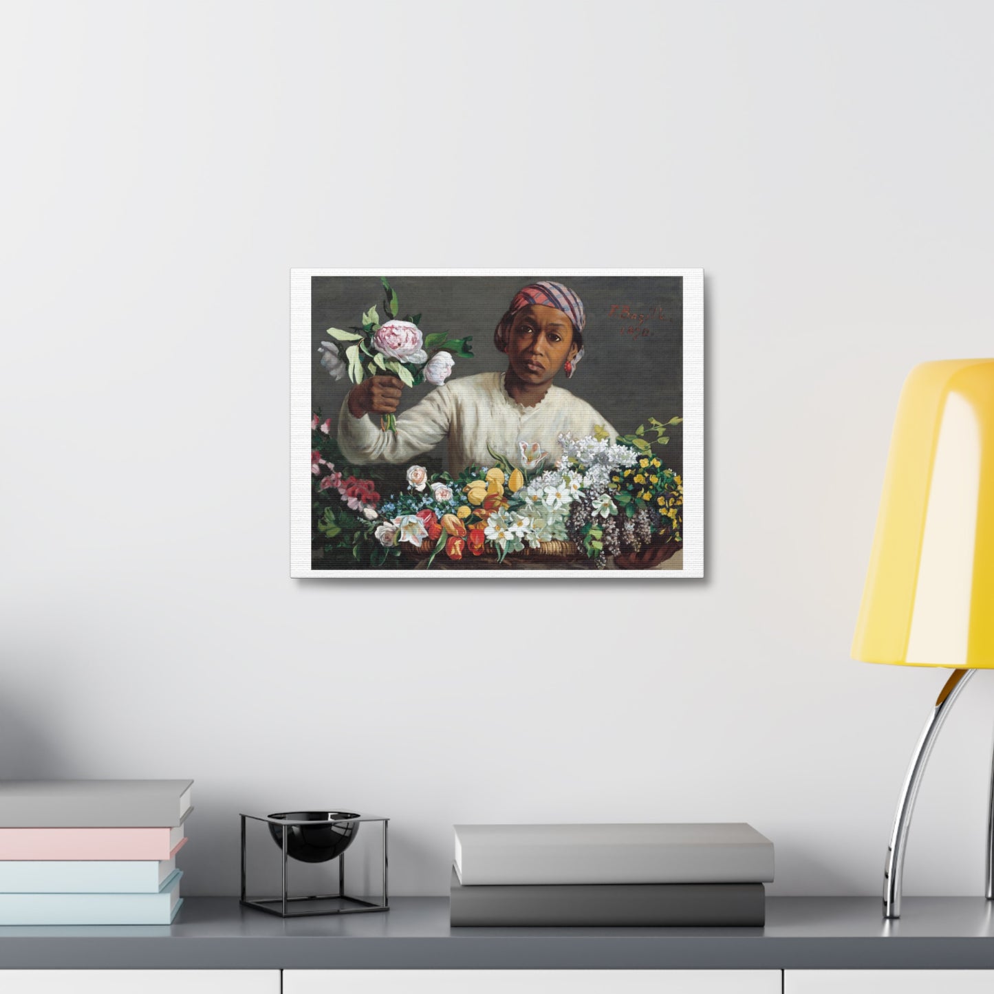 Young Woman with Peonies (1870) by Frédéric Bazille from the Original, Art Print on Canvas