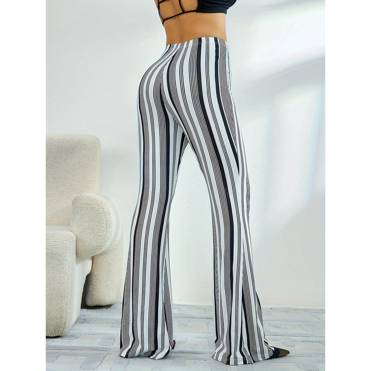Vireous Striped Leisure Yoga Sports, Bootcut Women's Casual Pants