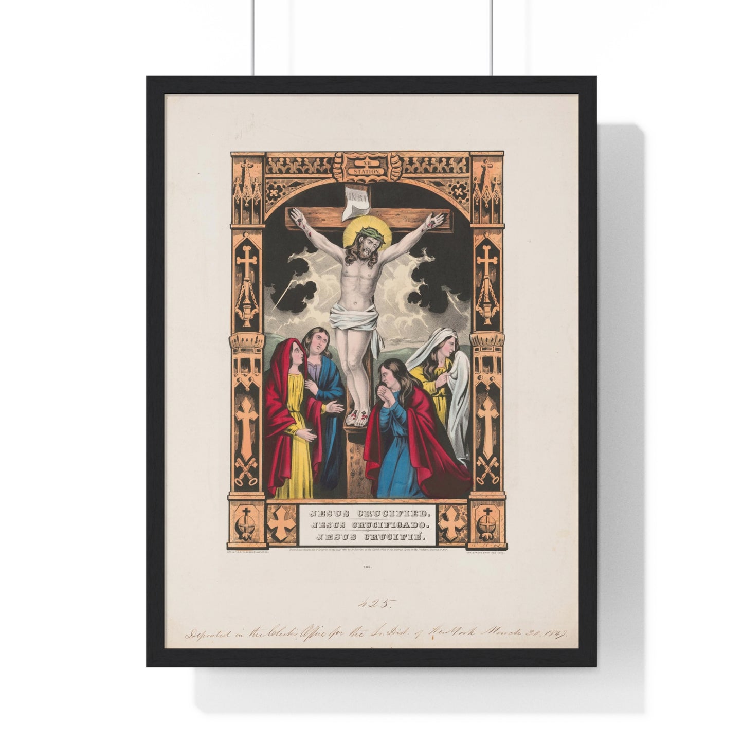 Jesus Crucified, Jesus Crucificado, Jesus Crucifié (1847) by Nathaniel Currier Framed Art Print