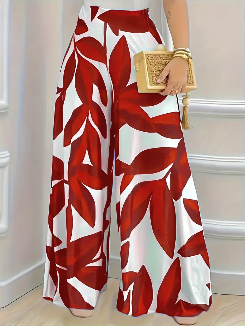 Vireous Organic Print High-Waist Fashion Comfortable Wide-Leg Pants