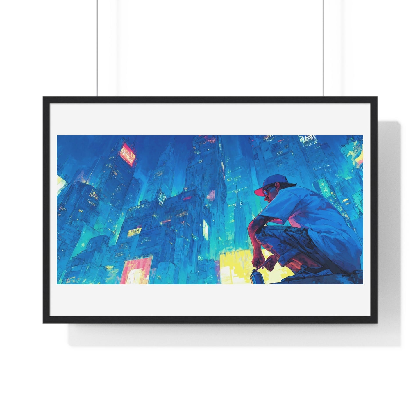 Cosmic Cityscape at Sunset 'Designed by AI', Framed Art Print