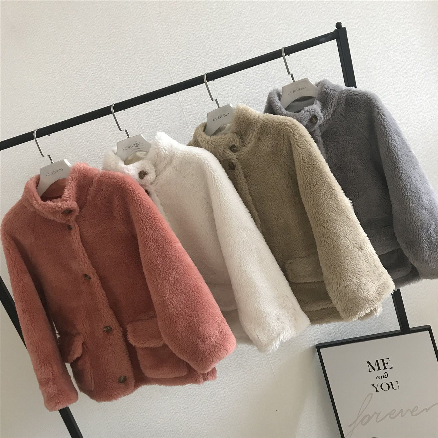 Women's Loose Faux Fur Coat, Lambswool High Collar Jacket