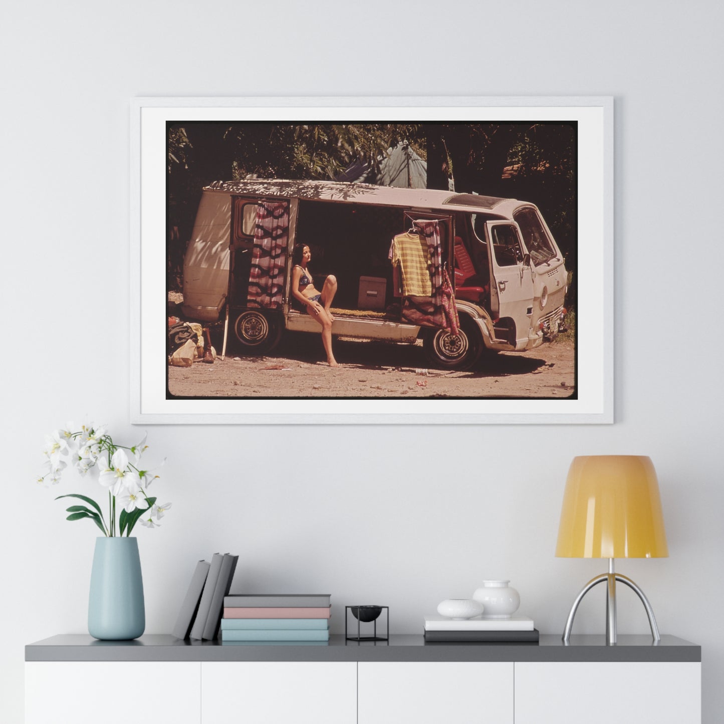 Vintage Photography, Campers at Garner State Park (1972) by Marc St Gil, from the Original, Framed Print