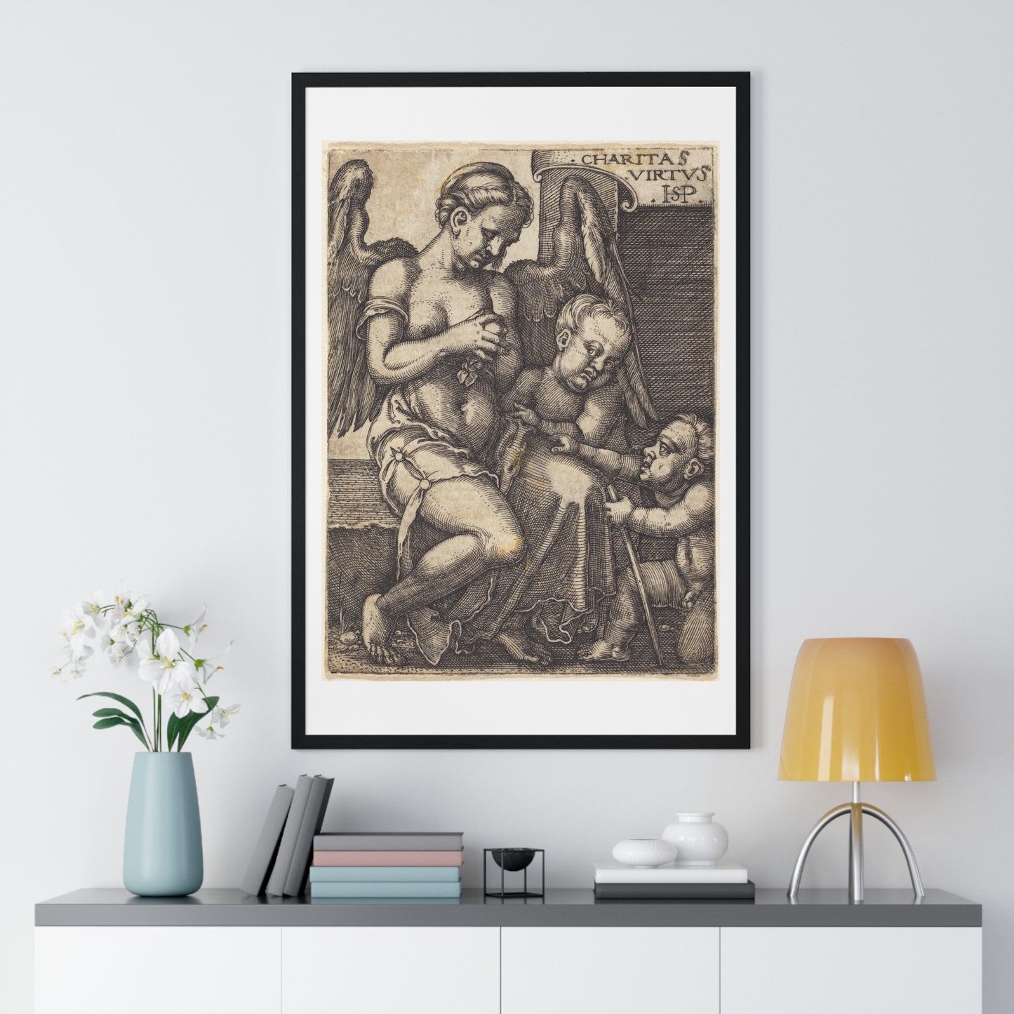 Charitas (1539) Engraving by Sebald Beham, from the Original, Framed Art Print