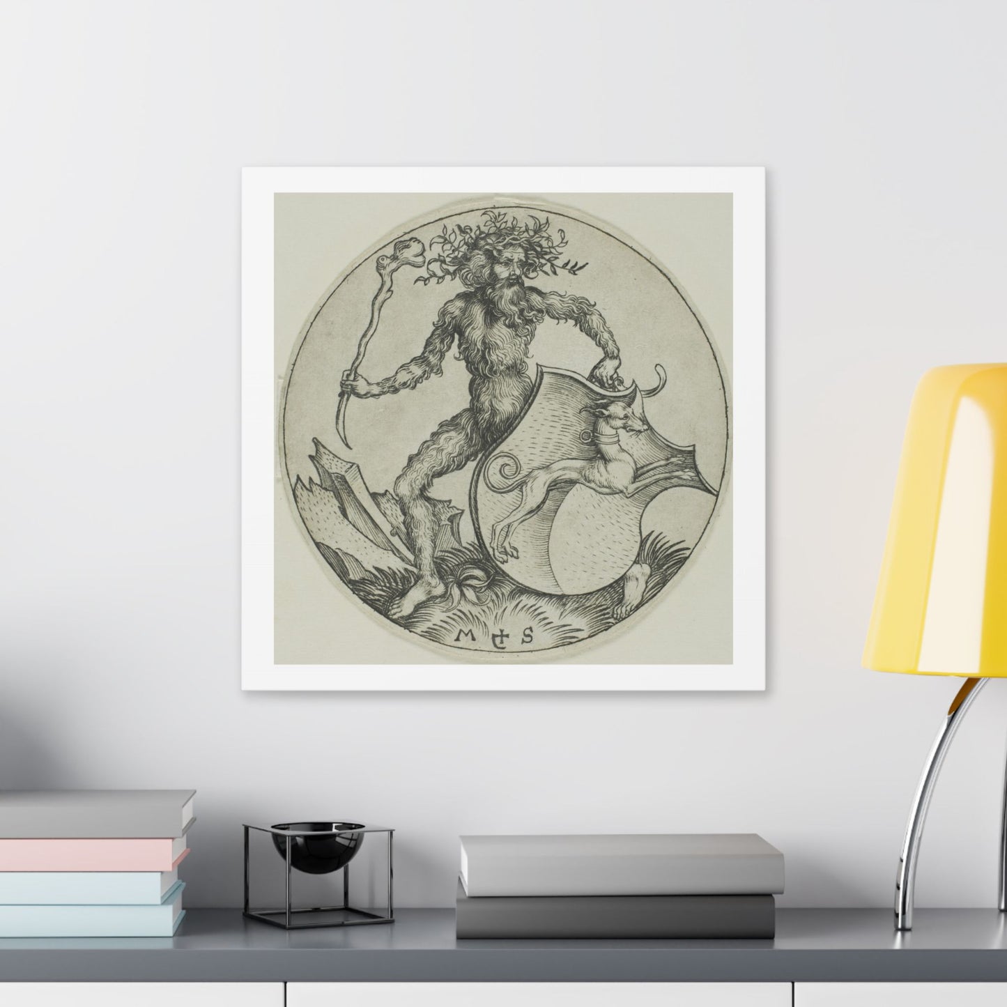 Shield with a Greyhound, Held by a Wild Man (1470–1491) by Martin Schongauer, from the Original, Canvas Print