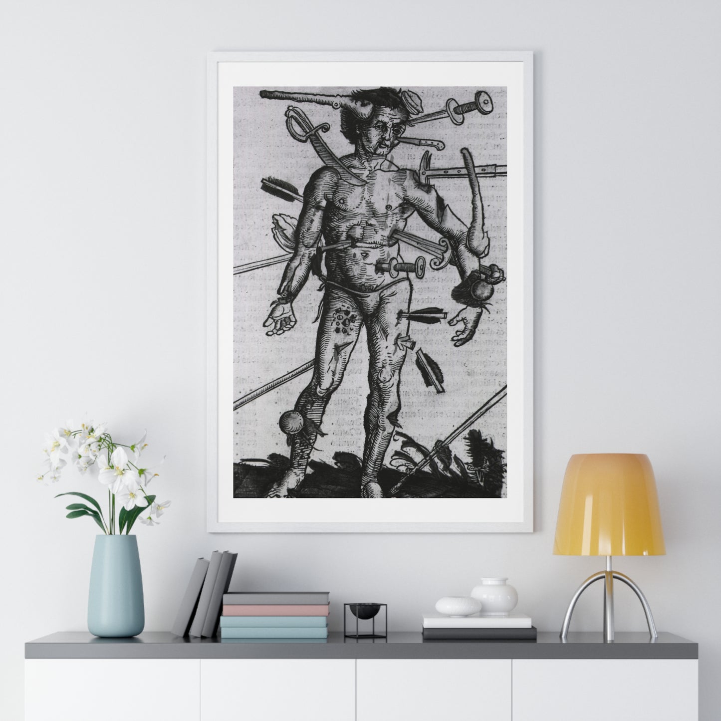 Wound Man (1519) by Hans von Gersdorff from 'Feldtbuch der Wundartzney', from the Original, Framed Print