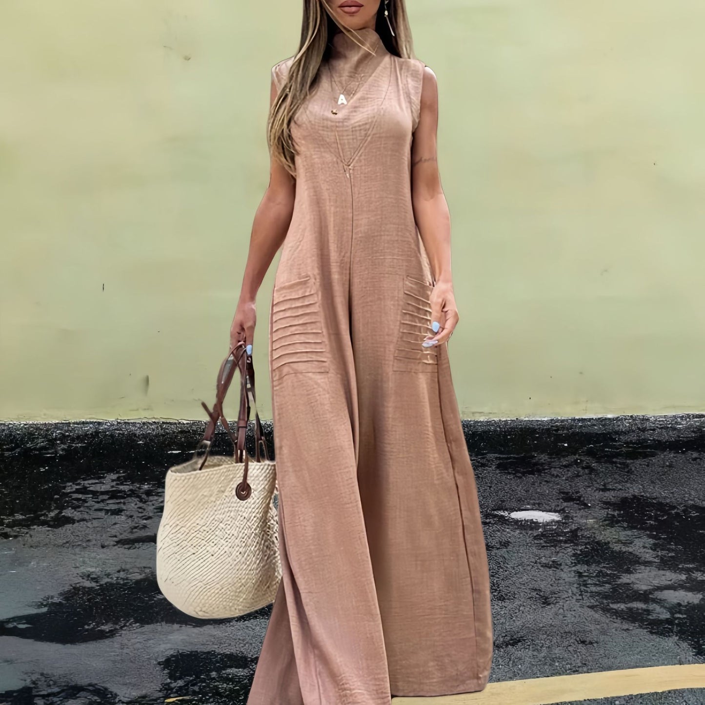 Linen Fashion One-Piece Wide-Leg Rompers