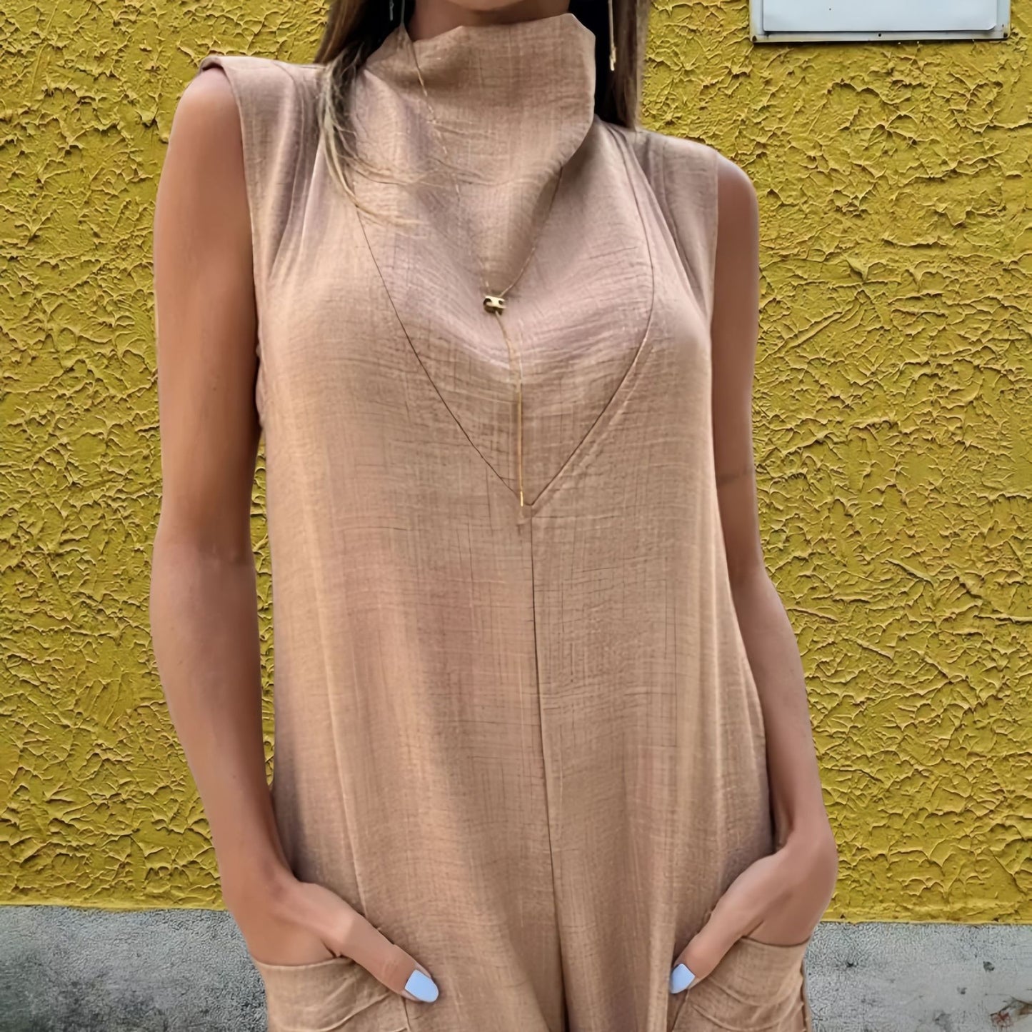 Linen Fashion One-Piece Wide-Leg Rompers