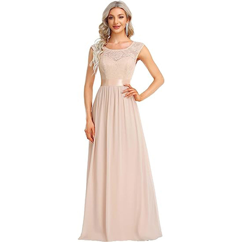 Fashion Round Neck Lace Stitching Evening, Wedding Dress