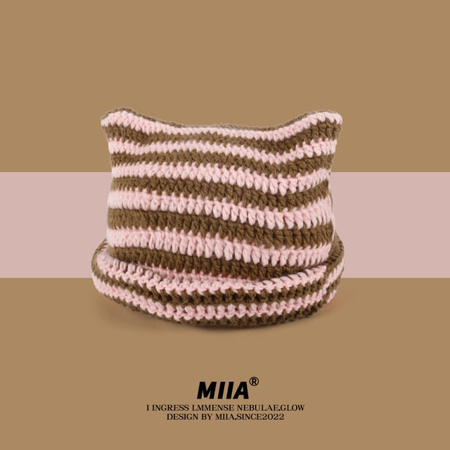 MIIA® Cute Knitted Striped Beanie Hat
