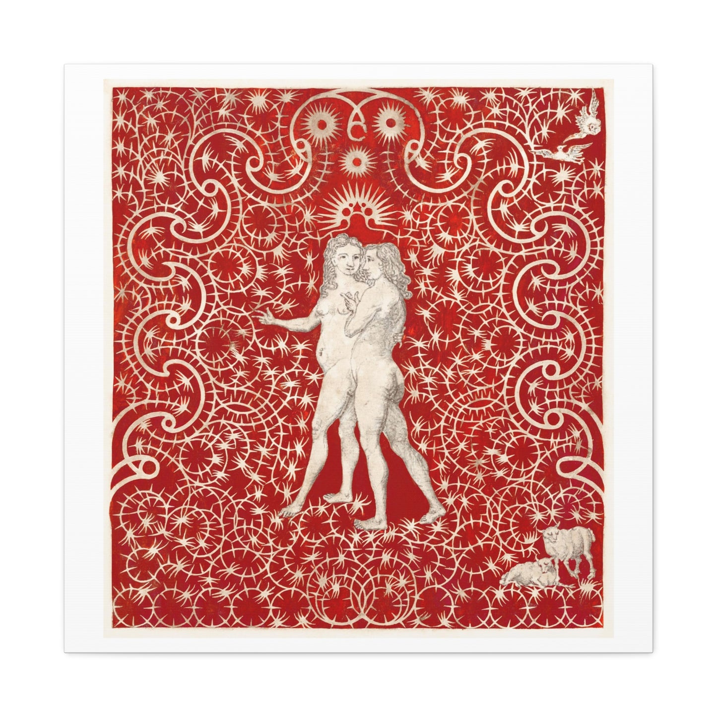 Adam and Eve in the Garden with a Pair of Sheep and a Pair of Doves (circa 1780s) Art Print from the Original on Canvas