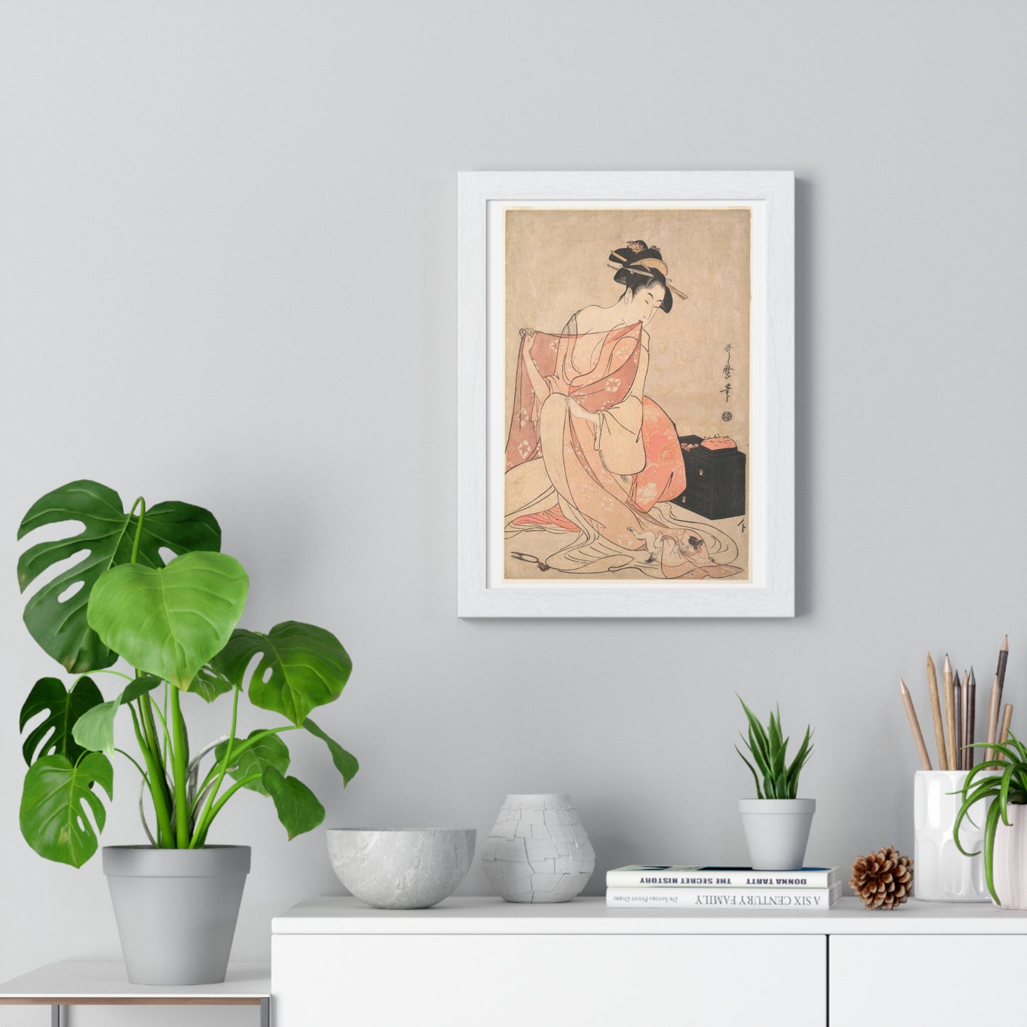 A Woman and a Cat (1793-1794) by Kitagawa Utamaro, from the Original, Framed Art Print