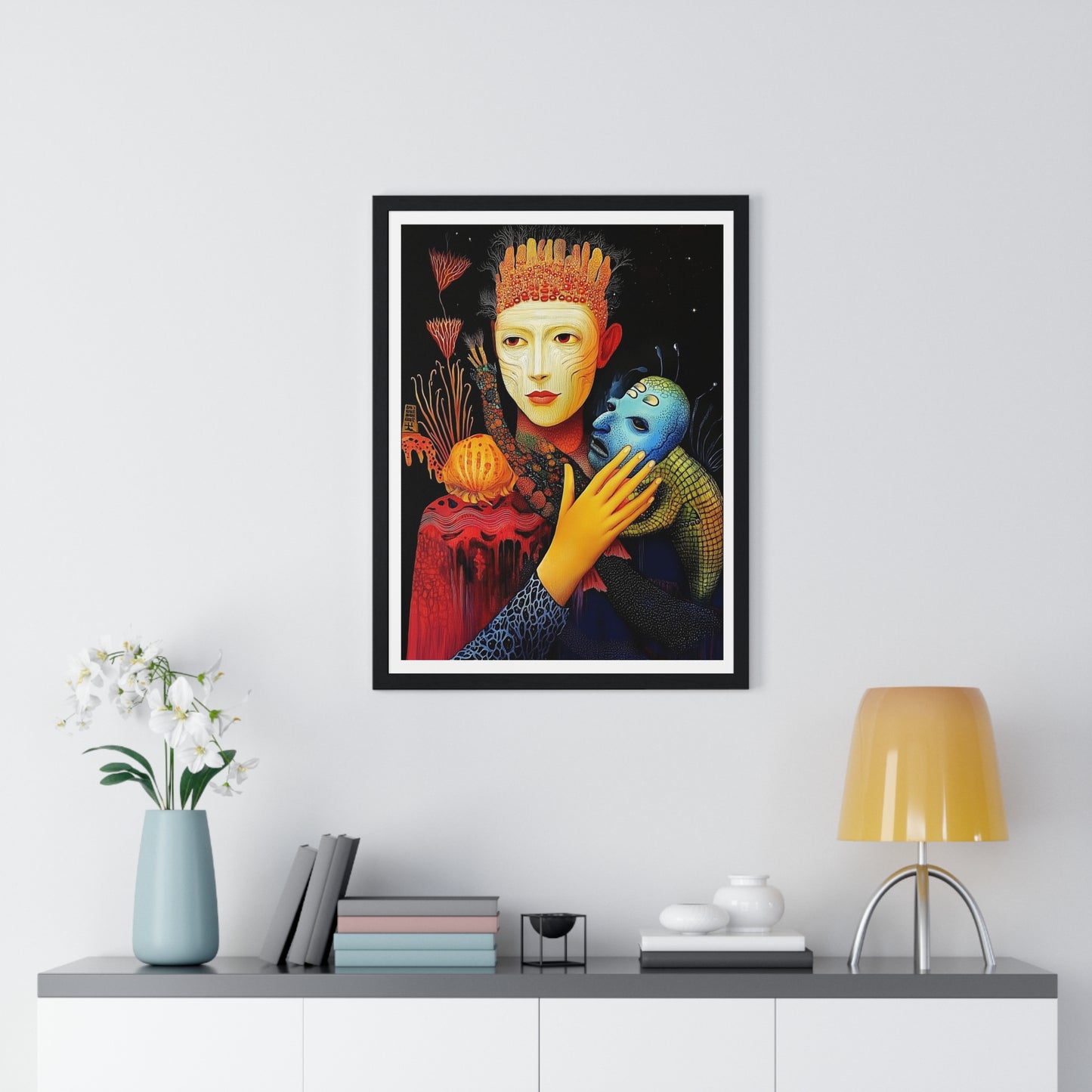 The Beauty and the Mask 'Designed by AI' Framed Art Print