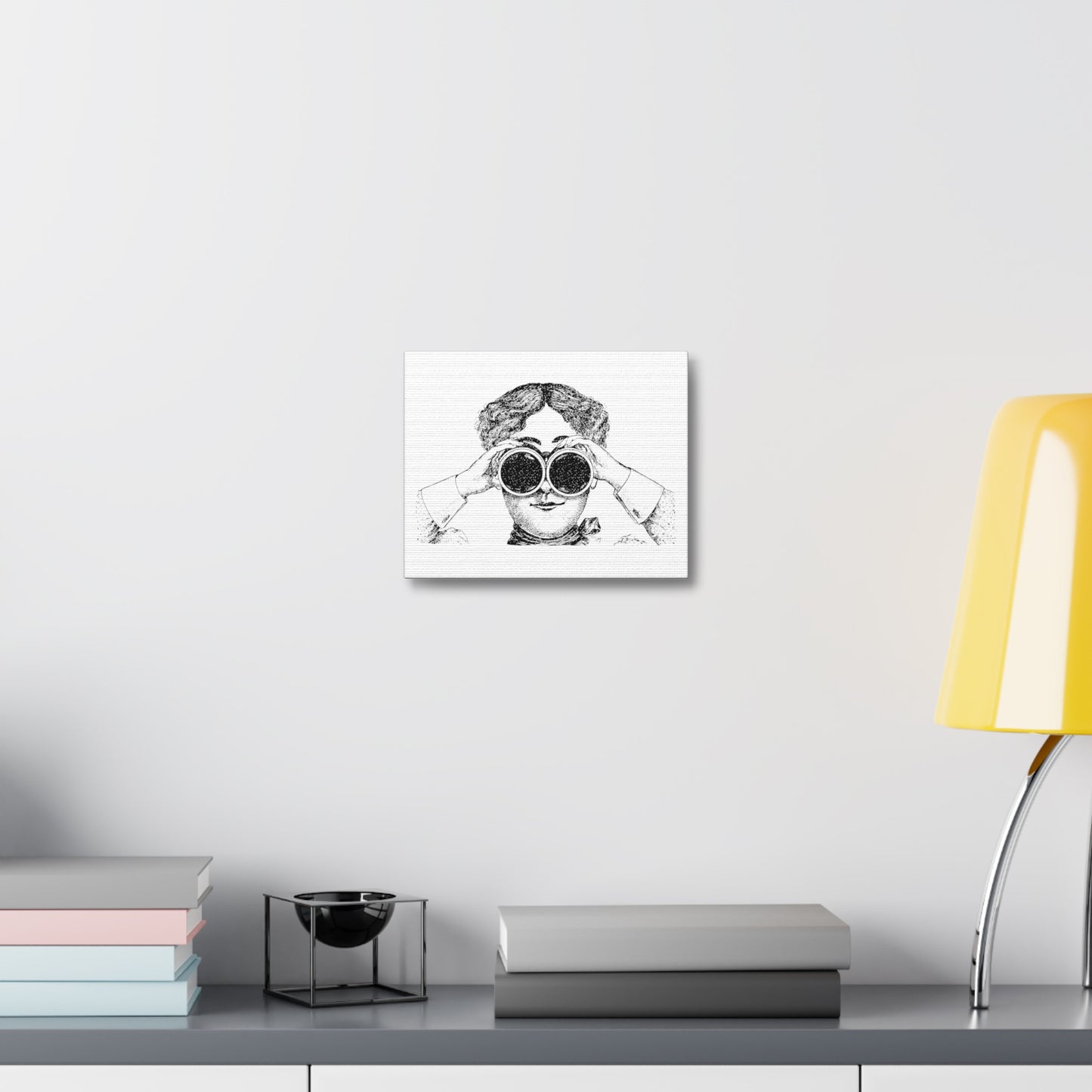 Adventurer Using Binoculars, Cartoon Art Print on Canvas