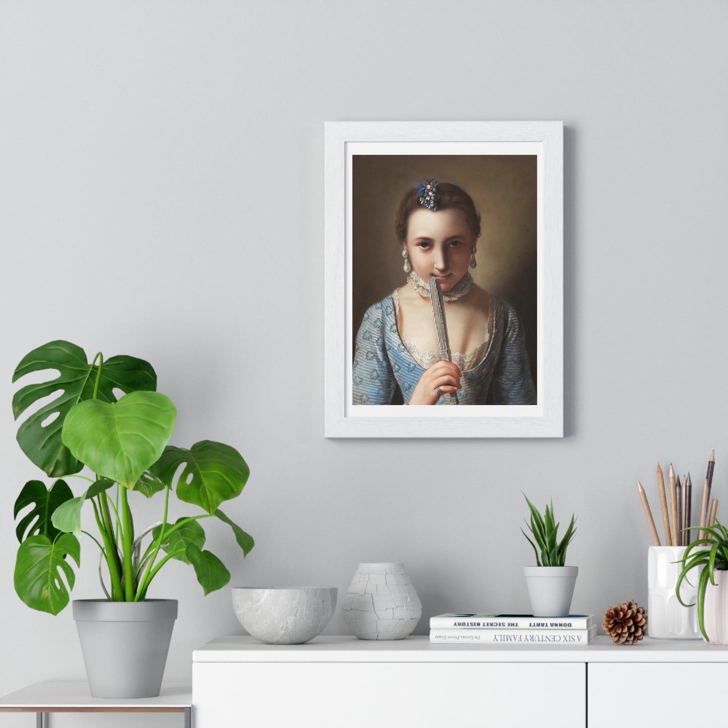 Young Woman with a Fan (1751-1756) by Pietro Antonio Rotari, from the Original, Framed Art Print
