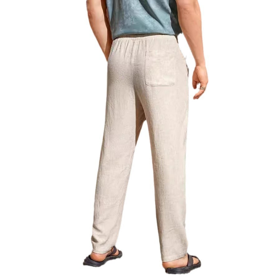 Vireous Men's Casual Cotton and Linen Drawstring Trousers