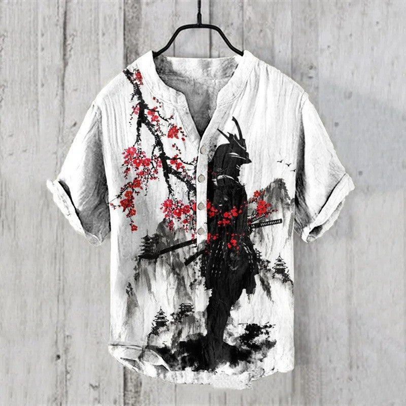 Summer Men's Short-Sleeve Abstract Nature Print Shirt, Multi Designs
