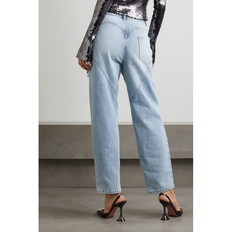 Women's Crystal Decorated High-Waist Straight Leg Jeans