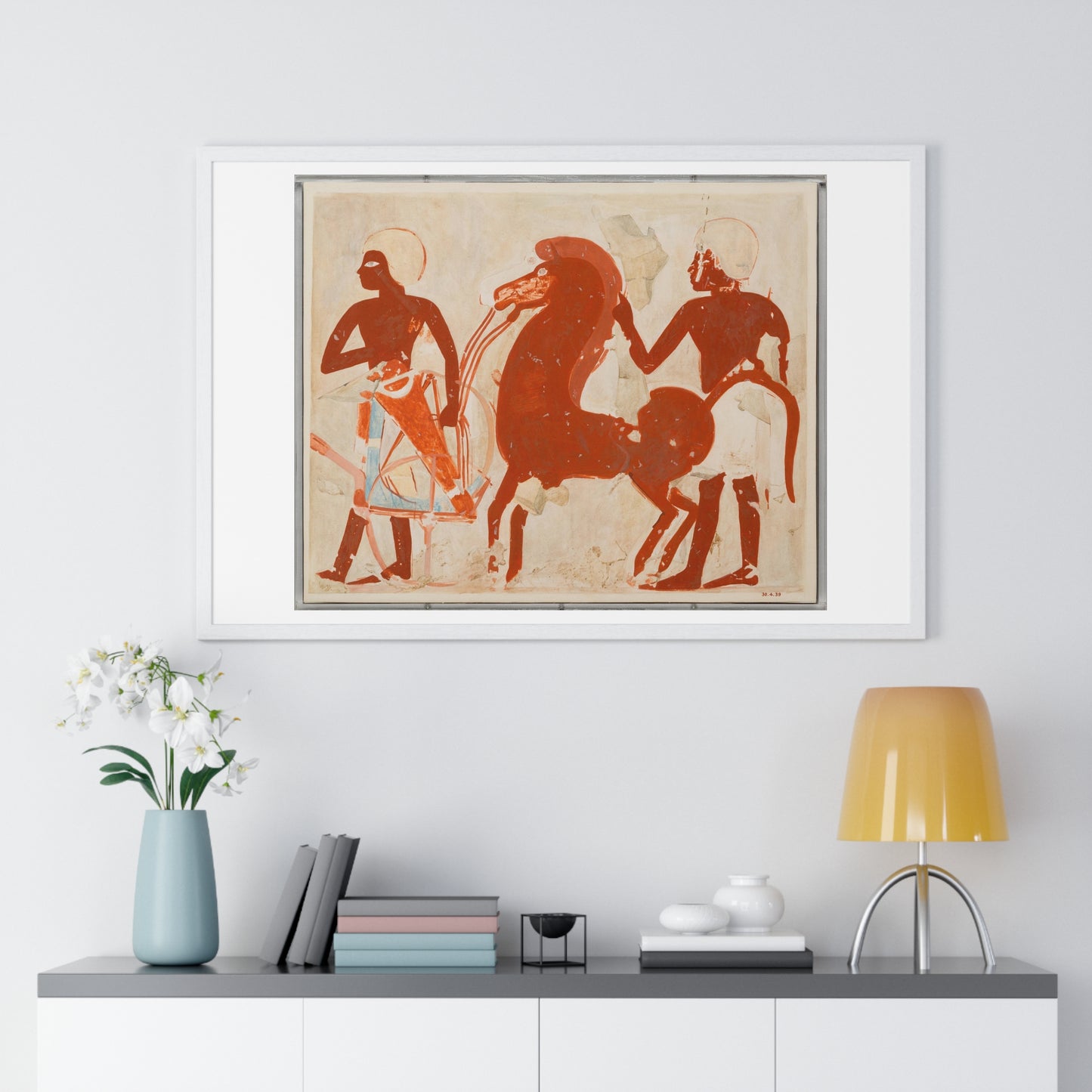 Offerings of a Chariot and Horse, Tomb of Userhat (1922) by Charles K Wilkinson from the Original, Framed Art Print
