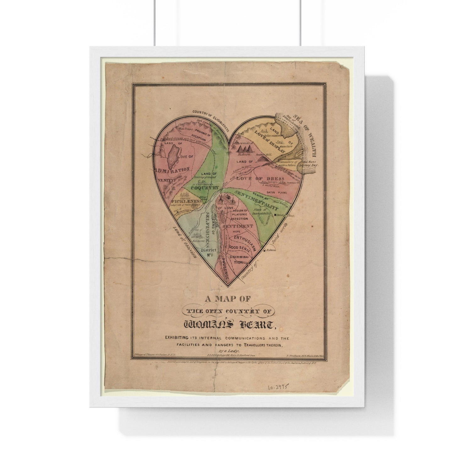 A Map of the Open Country of Woman's Heart (1833-1842) from the Original, Framed Art Print