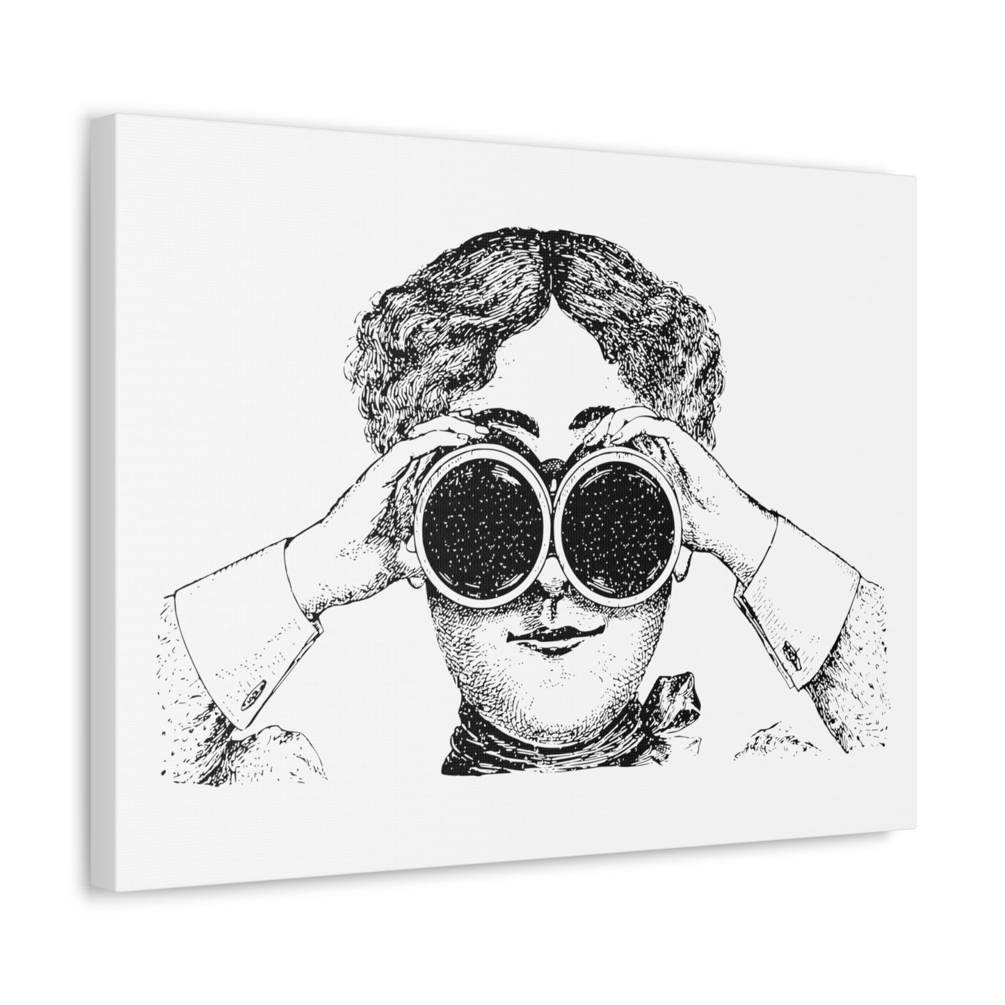 Adventurer Using Binoculars, Cartoon Art Print on Canvas