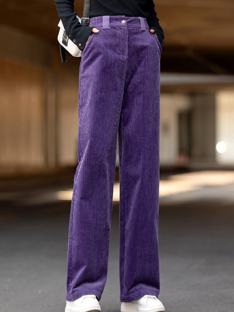 Vireous Women's High-Waisted Purple Corduroy Pants