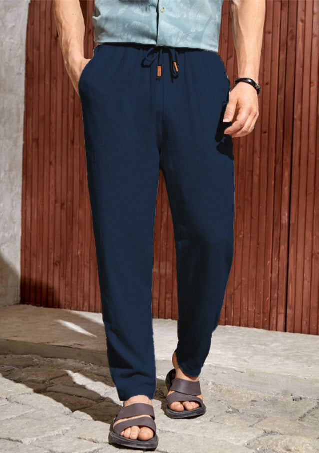 Vireous Men's Casual Cotton and Linen Drawstring Trousers