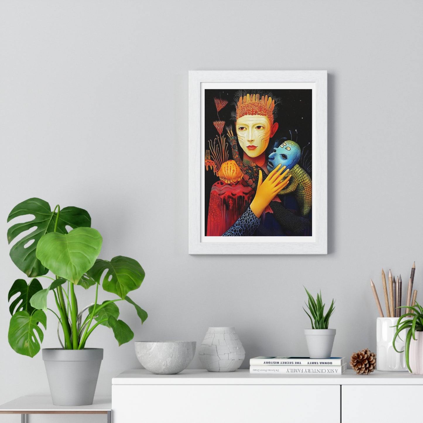 The Beauty and the Mask 'Designed by AI' Framed Art Print