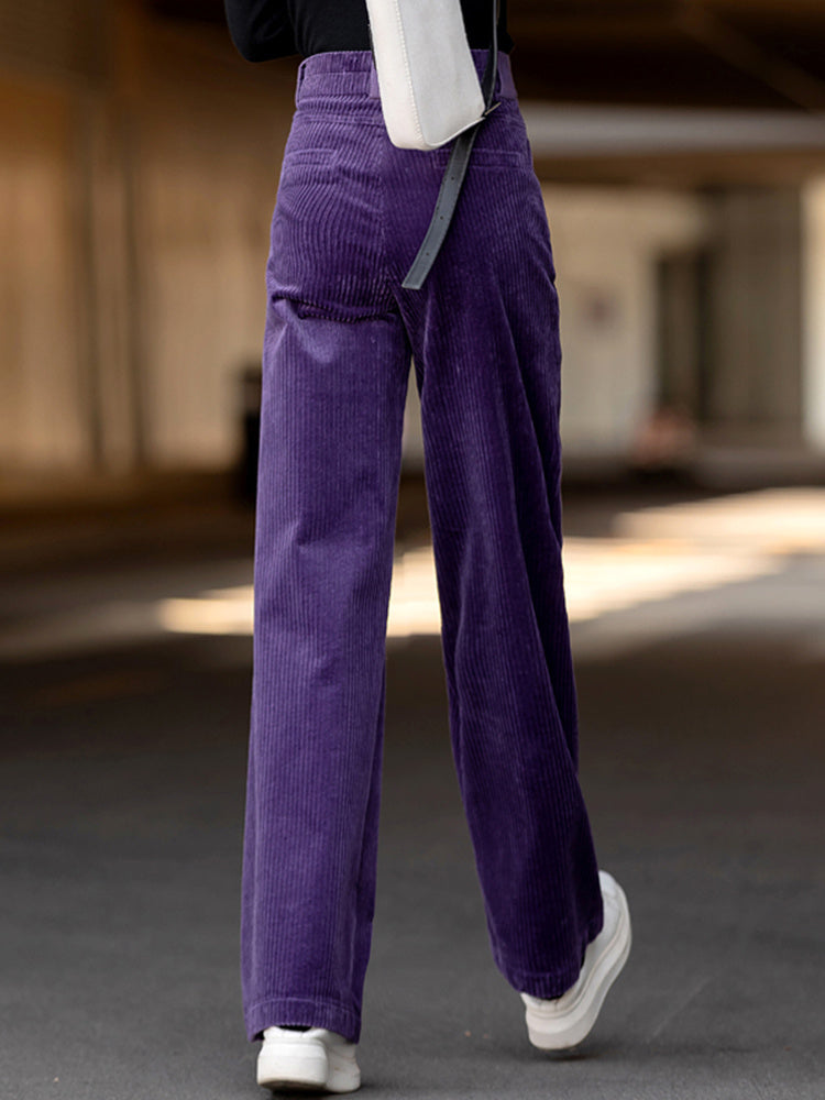 Vireous Women's High-Waisted Purple Corduroy Pants