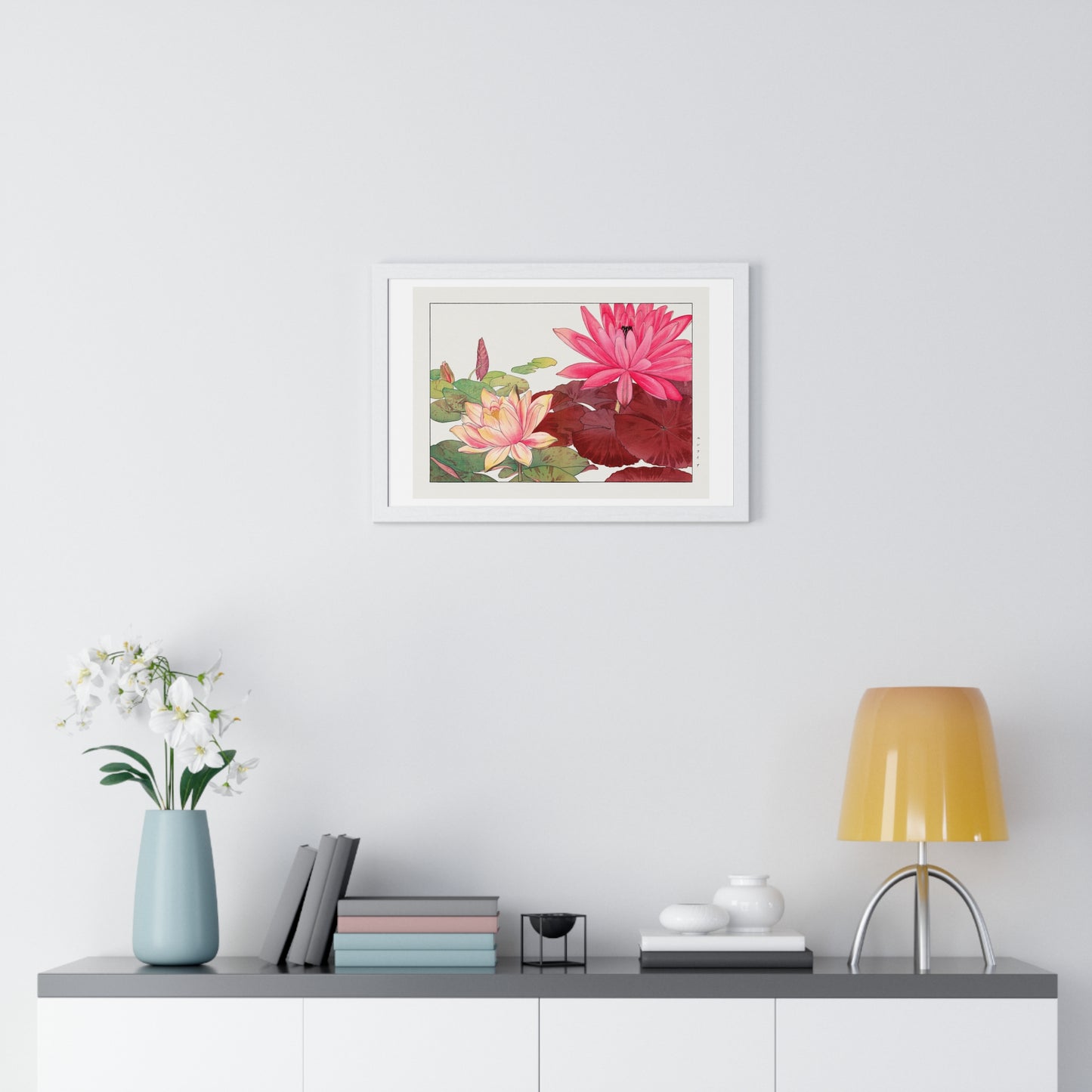 Japanese Woodblock Art, Nymphaea Lotus (1917) by Tanigami Kônan, from the Original, Framed Print