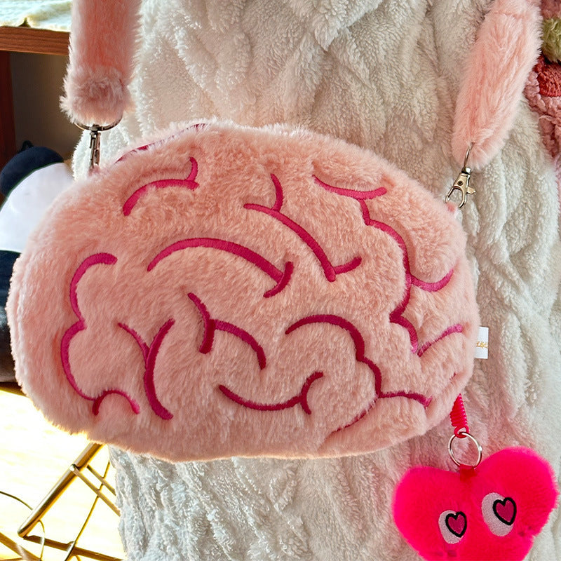 Brain Design Plush Hand Bag and Hat with Movable 'Love' Ears Two-Piece